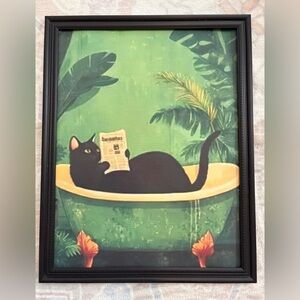 Funny cat print, cat reading newspaper framed 8x10” print